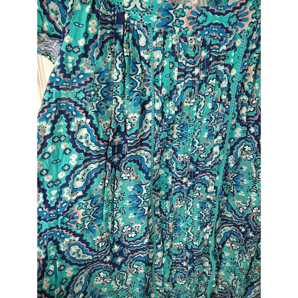 St Johns Bay Woman Pm Blouse Aqua Paisley Pleated Pullover Cap S/S - Picture 4 of 8
